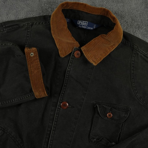 Polo by Ralph Lauren Other - VTG Polo Ralph Lauren Chore Jacket Mens XL Black Canvas Corduroy Trim Utility